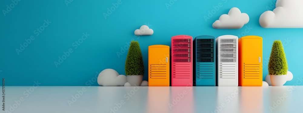 Poster vibrant and dynamic digital art portrayal of server infrastructure data analysis and information man