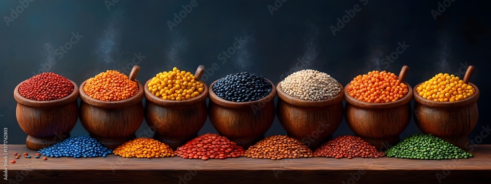 Poster visually striking still life featuring an array of beans lentils and other nutritious whole grains o