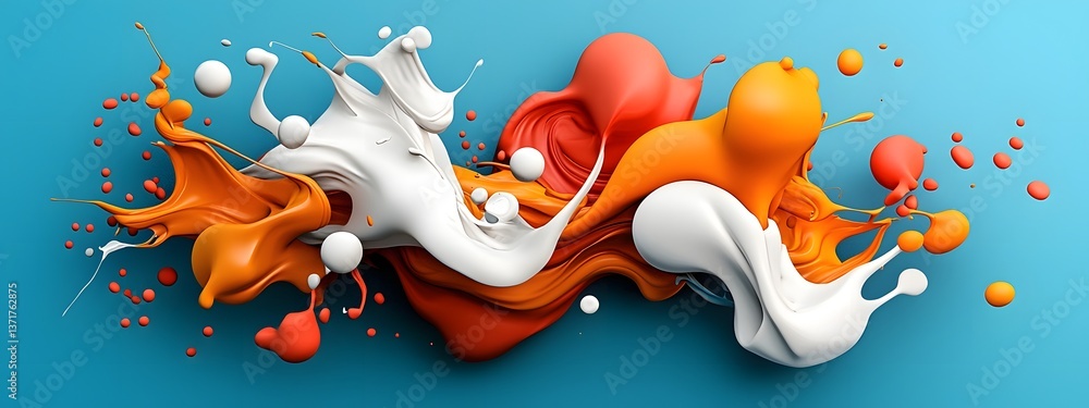 Poster visually stunning 3d rendered digital artwork featuring a dynamic surreal composition of flowing org