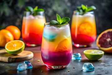 Fototapeta premium A color-changing pH mocktail, shifting from deep blue to pink as citrus is added