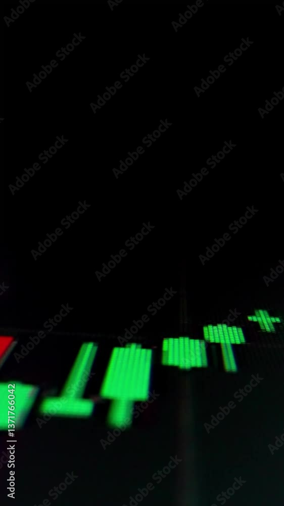 Poster closeup macro shot movement of stock graph displayed on led screen showing growth chart as economic 