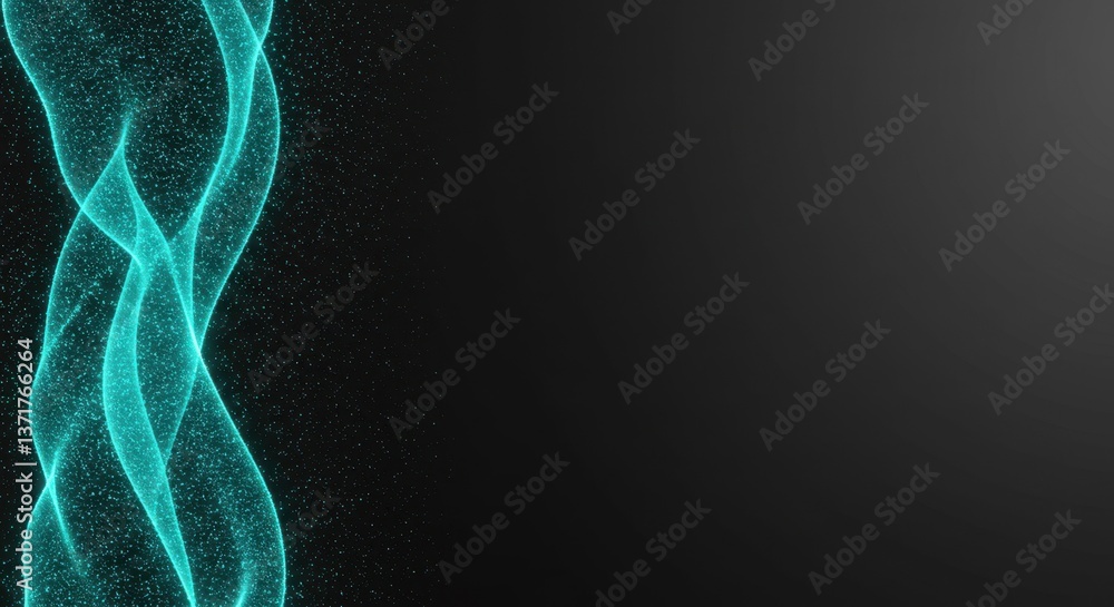 Poster abstract teal particle waves on dark background digital art design