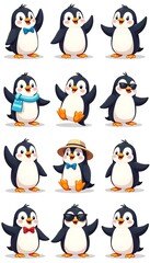 Obraz premium Generative AI Penguin Illustrations: A Collection of Cute and Playful Penguin Characters