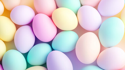 A vibrant collection of pastel-colored Easter eggs filling the entire frame.
