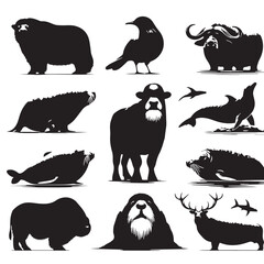 Black Steller's Sea Cow Silhouette Vector, High Quality Illustration on White Background
