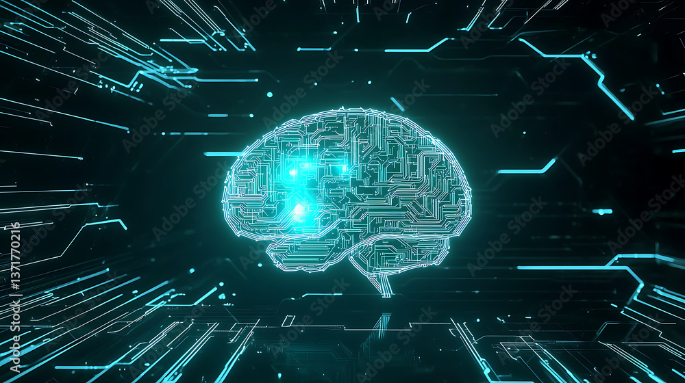 Poster exploring digital brains ai technology insights in a futuristic environment abstract content virtual