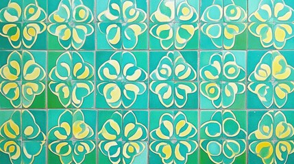 Fototapeta premium Colorful Decorative Tiles with Floral Patterns in Turquoise Shades