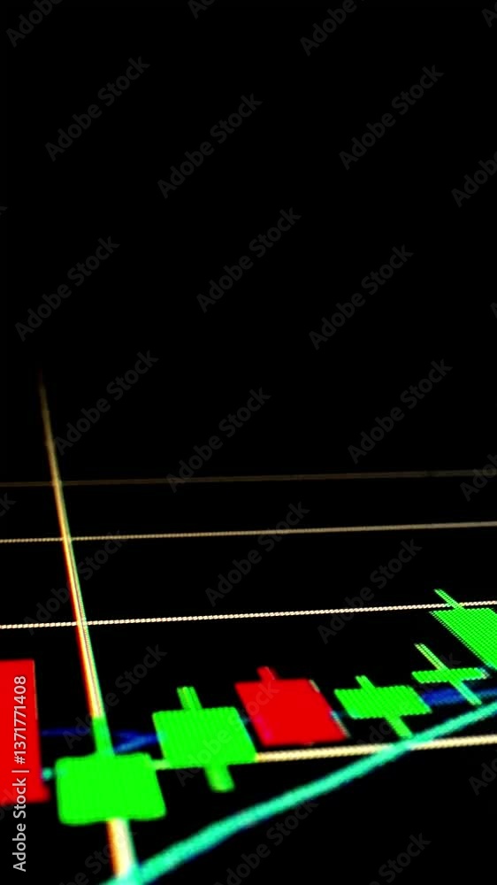Poster closeup macro shot movement of stock graph displayed on led screen showing growth chart as economic 