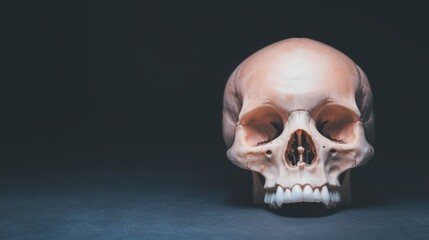 Fototapeta premium Human Skull Dark Background Anatomy Mystery Halloween Death Still Life Photography