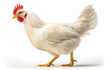 Fototapeta premium Photorealistic White Chicken with Red Comb, Yellow Beak & Legs – Studio Lighting on Clean Background