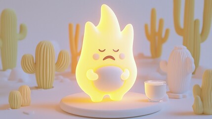 Sad Cartoon Fire Character  Lactose Intolerance  Milk  Cactus Desert Scene