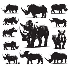 Black West African Black Rhinoceros Silhouette Vector, High Quality Illustration on White Background