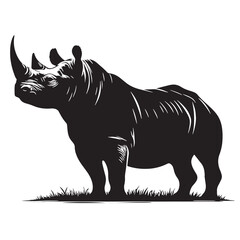Obraz premium Black West African Black Rhinoceros Silhouette Vector, High Quality Illustration on White Background