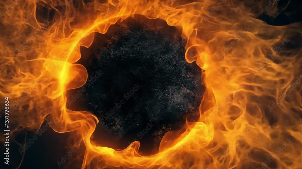Aufkleber circular frame of intense flames with a dark center, perfect for creating mystical, fiery background