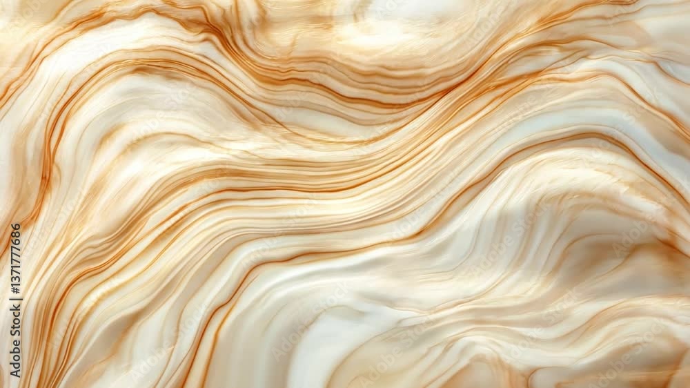 Poster abstract marble texture with flowing lines in shades of cream and caramel, showcasing wave patterns 