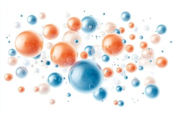 Abstract spheres, various colors, floating in air, with white background