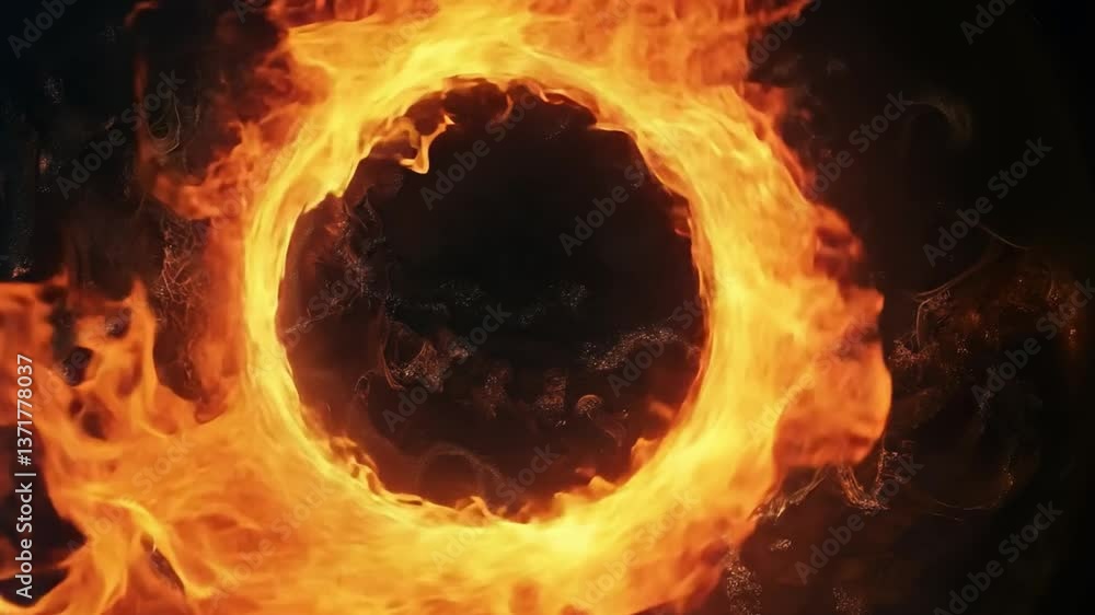 Poster fiery circular frame with bright flames creating a dramatic background for creative and captivating 