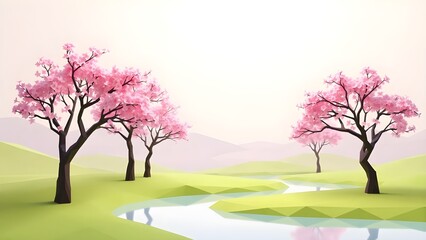 spring landscape with cherry tree