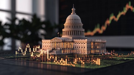 Fototapeta premium Capitol Building Finance 3D Model Government Economy Market Trends Data Visualizatio