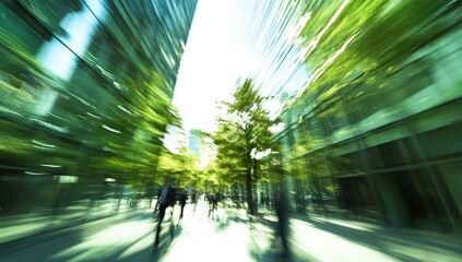 Urban Green Cityscape Blurry Motion People