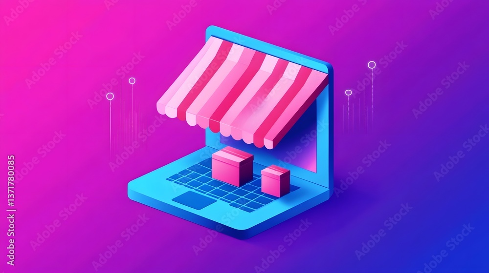 Aufkleber futuristic digital marketplace with glowing graphs and analytics for e-commerce growth and online sc