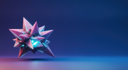 Abstract 3D Render of a Glowing Geometric Crystal Structure in a Neon-Lit Studio