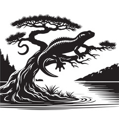 Black Yunnan Lake Newt Silhouette Vector, High Quality Illustration on White Background