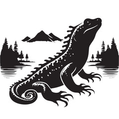 Black Yunnan Lake Newt Silhouette Vector, High Quality Illustration on White Background