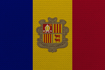 Obraz premium Flag Of Andorra, Andorra flag, National flag of Andorra. Fabric and texture flag of Andorra.