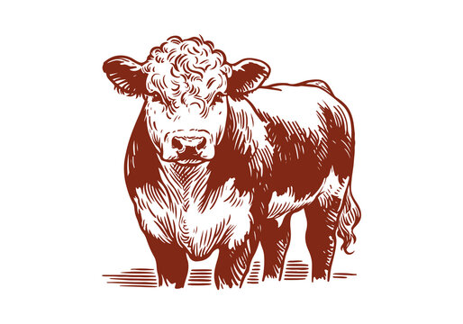 Hereford Cattle hand drawn sketch vector illustration