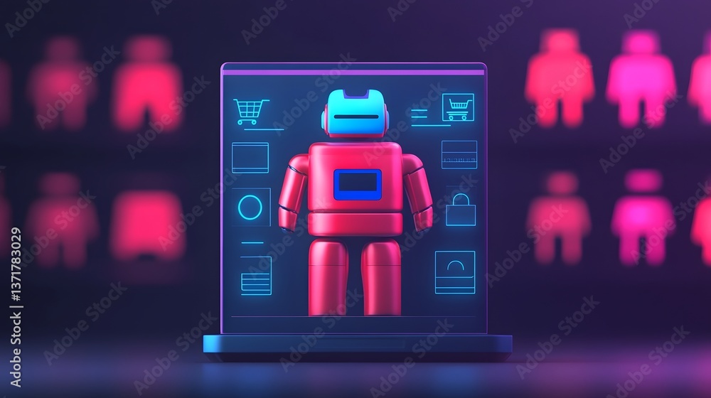 Poster futuristic ai-powered e-commerce assistant enabling seamless digital shopping experience