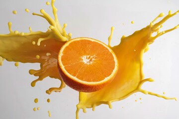 a vibrant orange slice, freshly cut, suspended in mid-air.