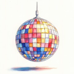 Fototapeta premium Hand Drawn Disco Ball Illustration for New Year's Eve Christmas Celebration with Pastel Colors