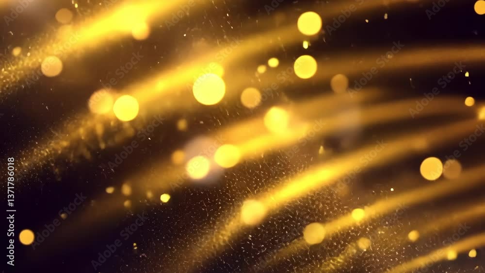 Poster golden particles swirl gracefully in the air, illuminating a dark background in a mesmerizing displa
