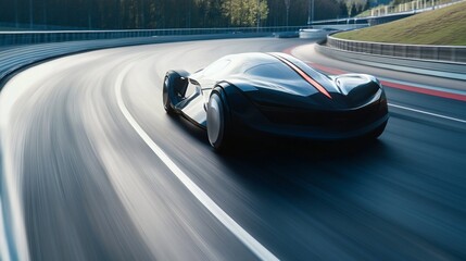 Futuristic Sports Car Speeding on Race Track