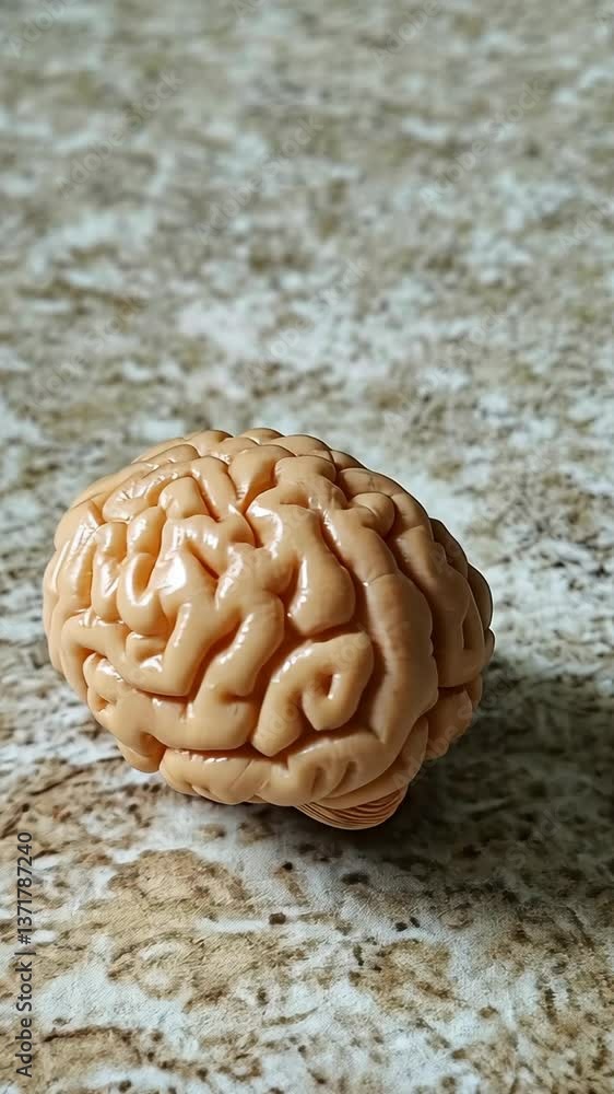 Poster detailed model of a human brain on a textured surface showcasing anatomy and cognitive structure int