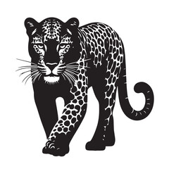 Black Zanzibar Leopard Silhouette Vector, High Quality Illustration on White Background