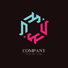 A unique, hexagon-shaped monogram logo with the initial letter M and U. Suitable for various businesses.