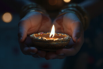 Diwali Diya Held, Festive Close-Up