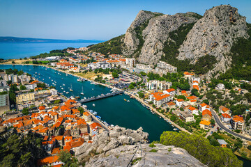 Omis cityscape and Cetina river view from the cliffs