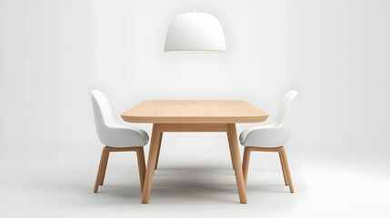 Modern Minimalist Dining Room with Wooden Table and White Chairs