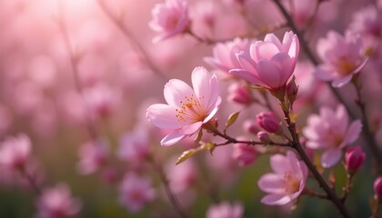 Fototapeta premium Blooming Spring: A Delicate Dance of Pink Blossoms