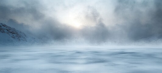 Foggy Winter Landscape with Soft Light and Icy Ground Minimalist Composition