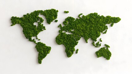 Eco-Friendly World Map with Moss-Covered Continents and Sustainability Message