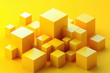 Obraz premium Minimalist Abstract Art Geometric Composition Yellow Cubes Isometric 3D Render Modern Design Background