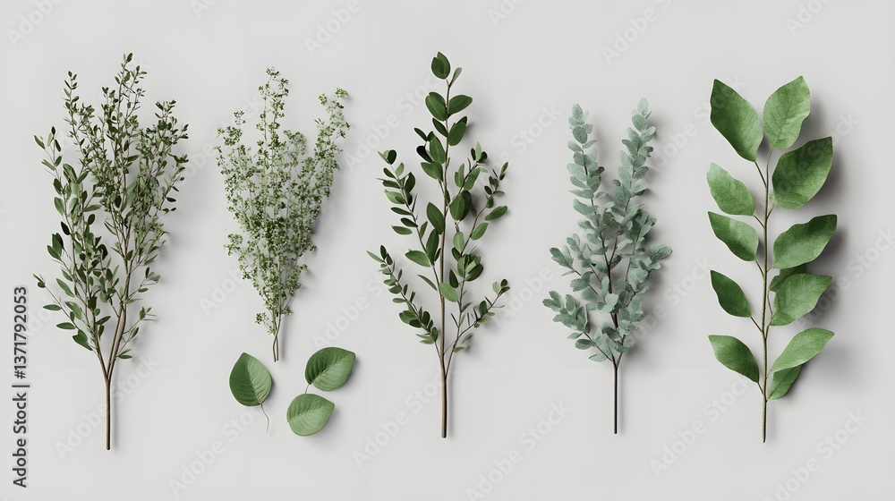 Poster elegant floating botanical elements with transparent backgrounds for nature-inspired design assets