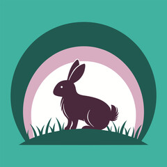 Cute Easter Bunny Silhouette, Happy Easter Background 