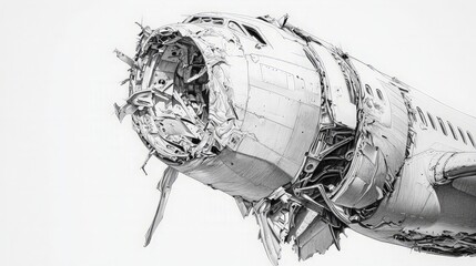 Damaged Airplane Wreckage,  Exterior Close-up