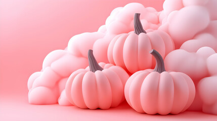 Obraz premium Pastel Pink Pumpkins Amidst Dreamy Clouds