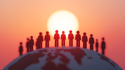 Paper Figures on Glowing 3D Globe Represent Peaceful Global Community
